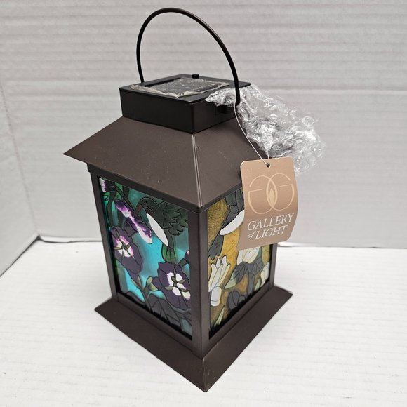 New Pagoda Zen Stained Floral Glass Solar Powered Garden Humming Bird Lantern - Picture 1 of 16